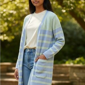 Isaac Mizrahi Blue and Green Striped Cardigan